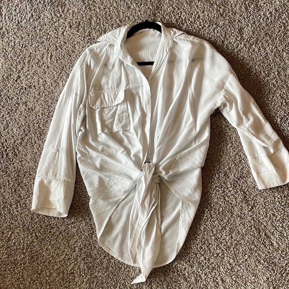 White Button Down, Tie Front Shirt